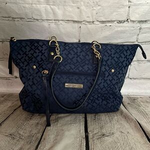Tommy Hilfiger Navy Monogram Shoulder Bag with Gold Accents